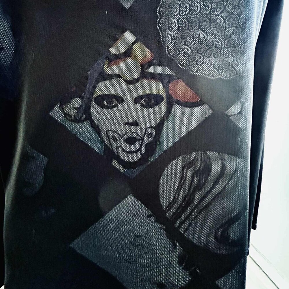 Vintage Simon Chang Black Pop Art Mesh Layered Long Sleeve Top – US M - Picture 12 of 13